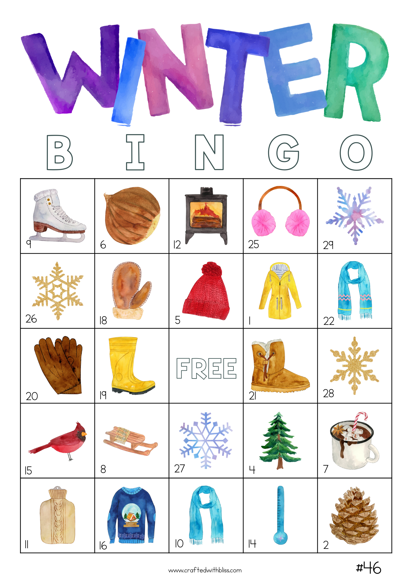 50 Winter Bingo Cards (5x5)