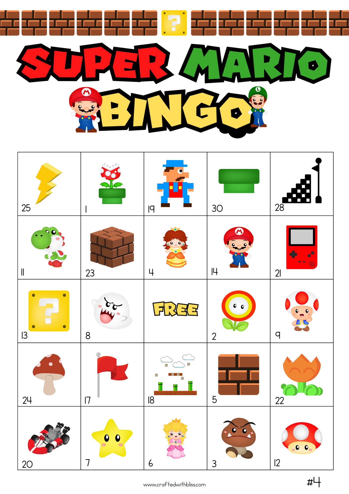 50 Super Mario Bingo Cards (5x5)