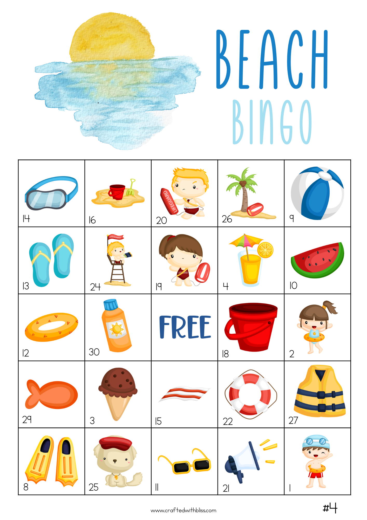 50 Beach Bingo Cards (5x5)