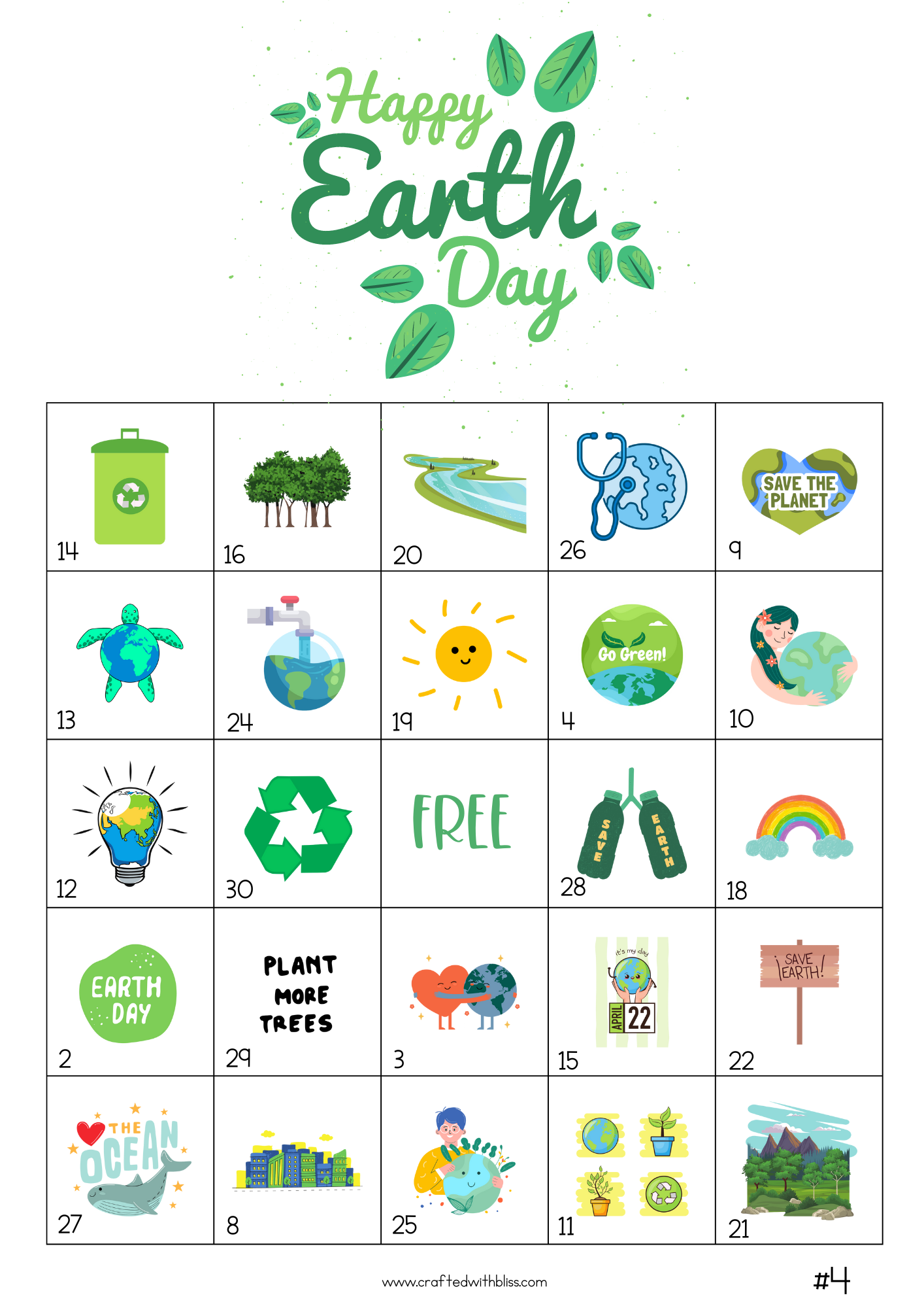50 Earth Day Bingo Cards (5x5)