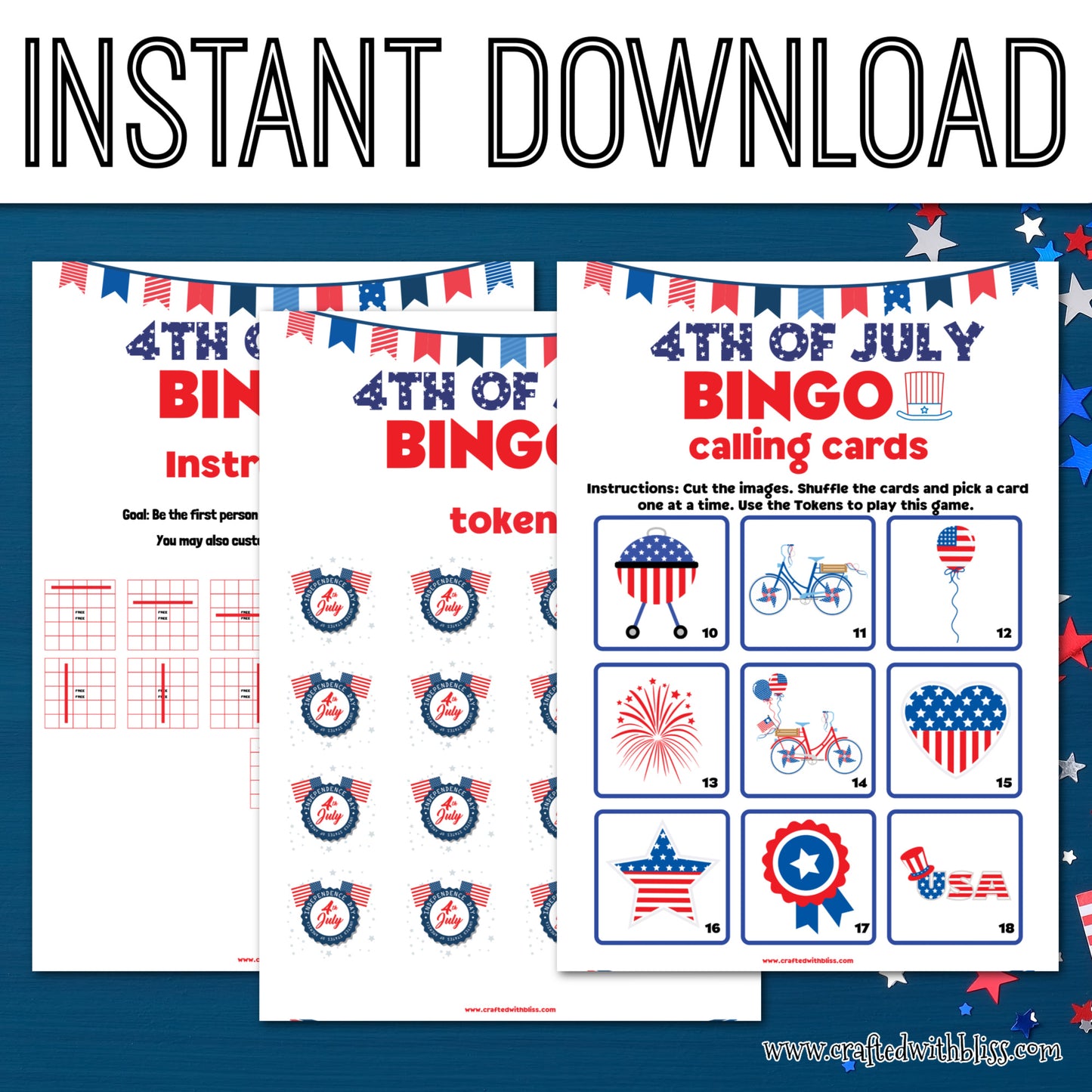 4th of July Bingo For Kids - 20 Cards