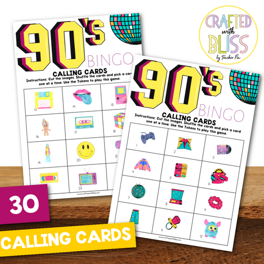 50 90's Theme Bingo Cards (5x5)