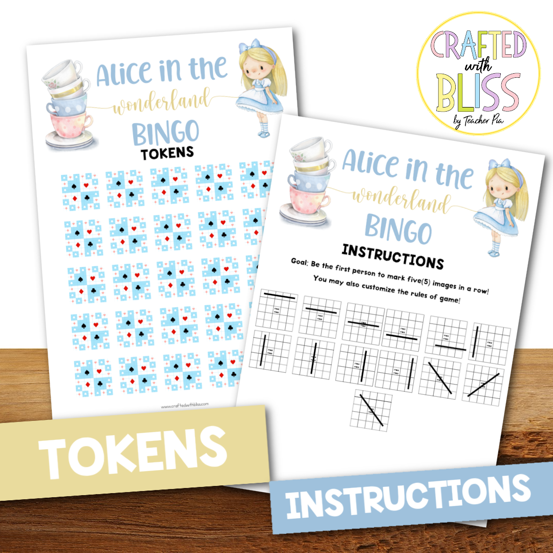 50 Alice in the Wonderland Bingo Cards (5x5)