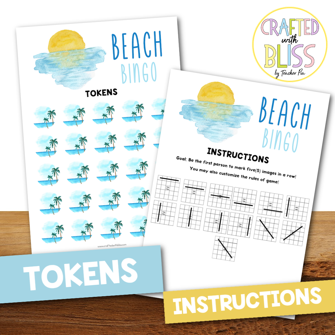 50 Beach Bingo Cards (5x5)