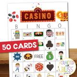 50 Casino Theme Bingo Cards (5x5)