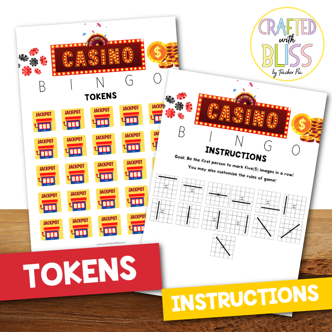 50 Casino Theme Bingo Cards (5x5)