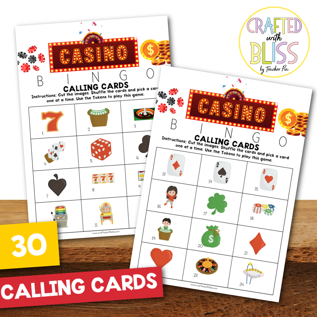 50 Casino Theme Bingo Cards (5x5)