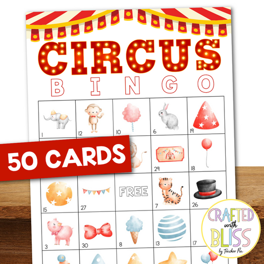 50 Circus Bingo Cards (5x5)