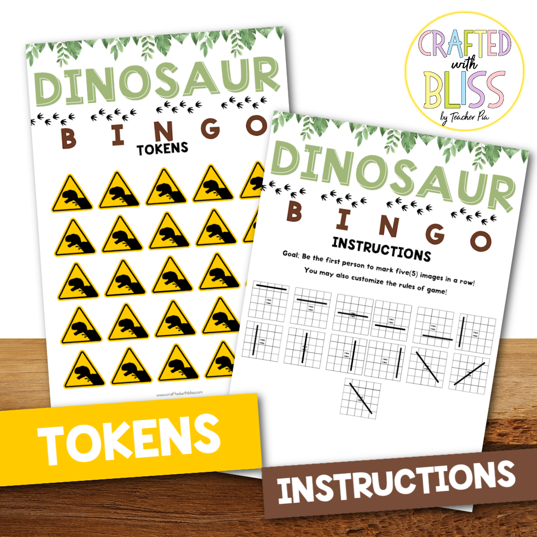 50 Dinosaur Bingo Cards (5x5)
