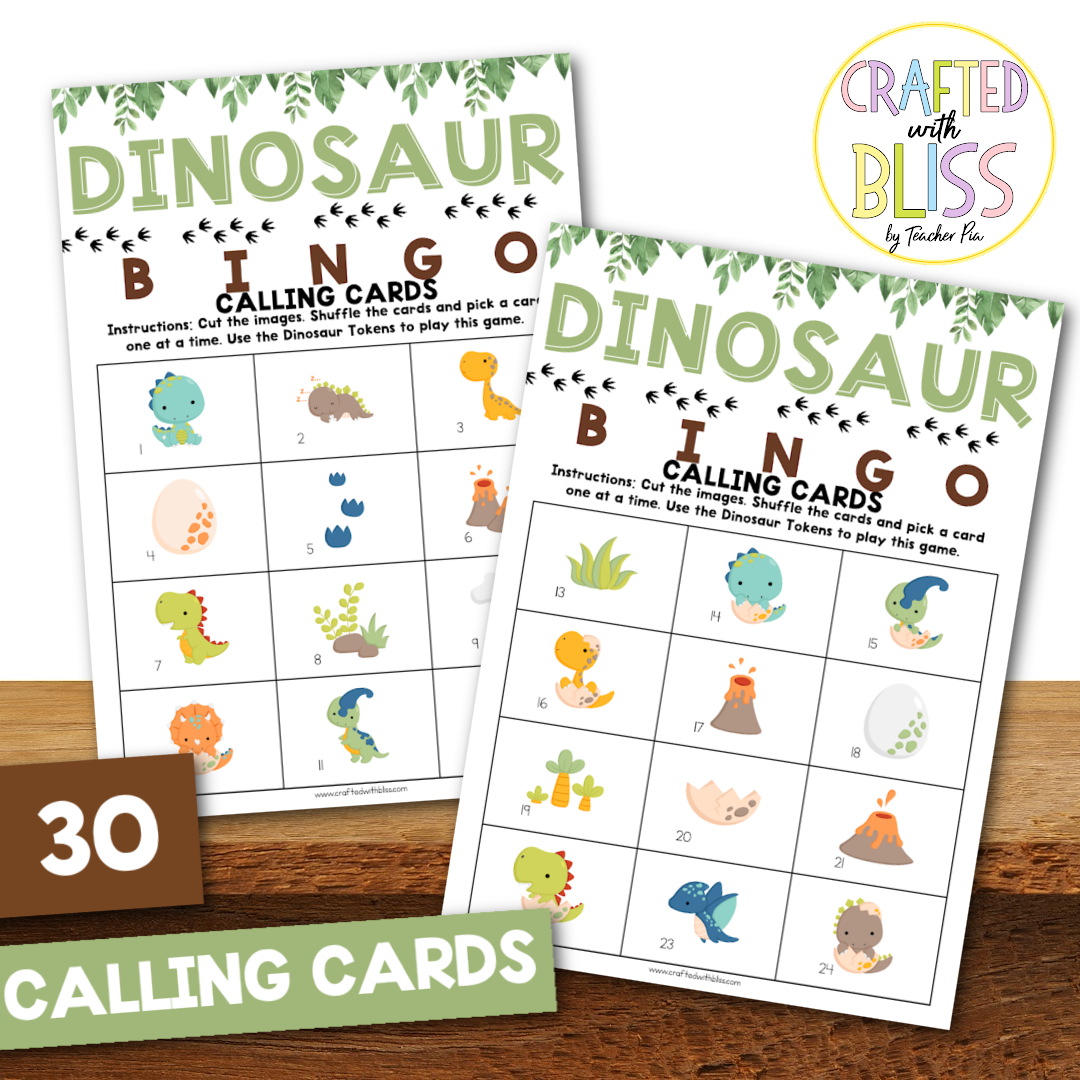 50 Dinosaur Bingo Cards (5x5)