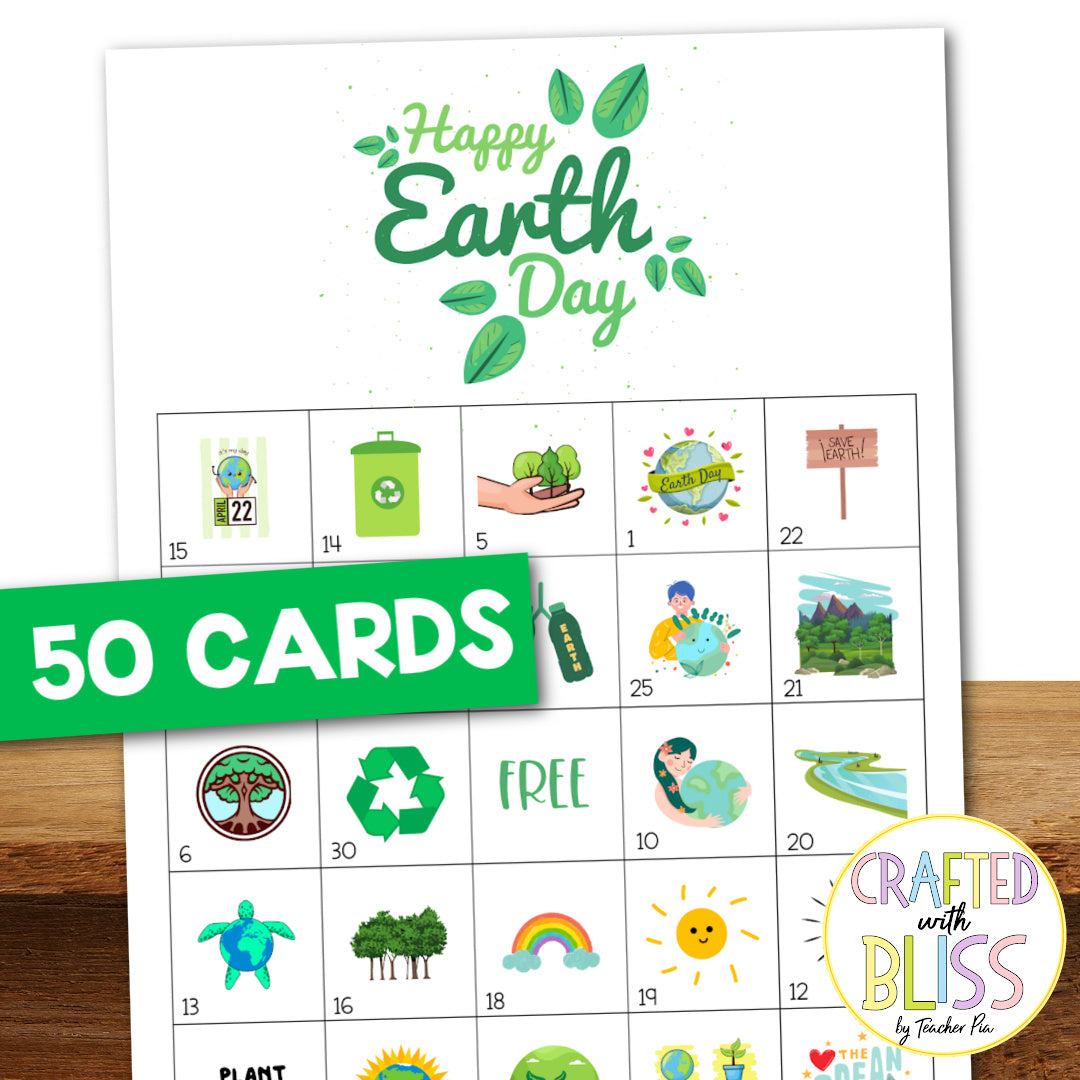 50 Earth Day Bingo Cards (5x5)