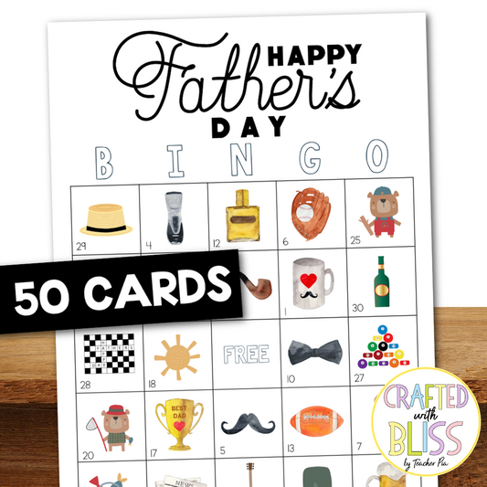 50 Father's Day Theme Bingo Cards (5x5)