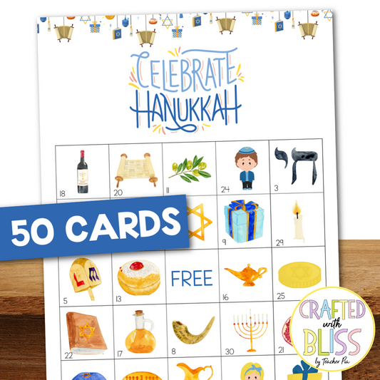 50 Hanukkah Bingo Cards (5x5)