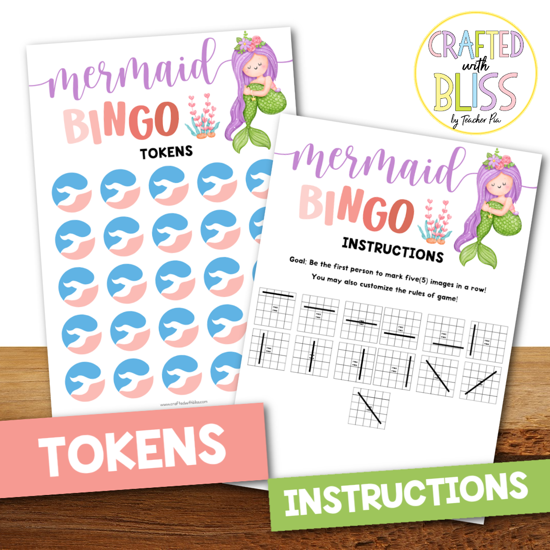 50 Mermaid Bingo Cards (5x5)
