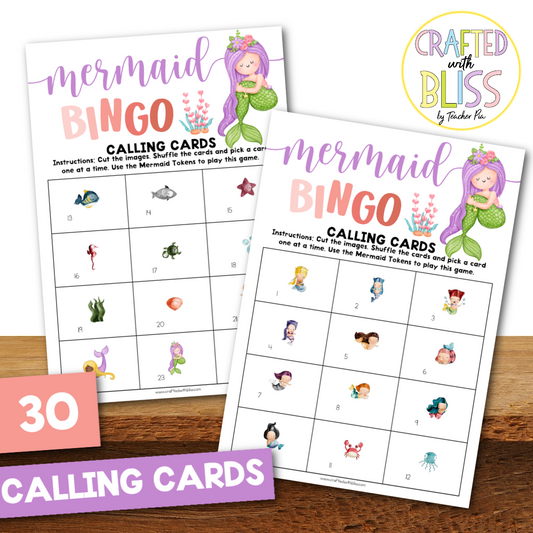 50 Mermaid Bingo Cards (5x5)