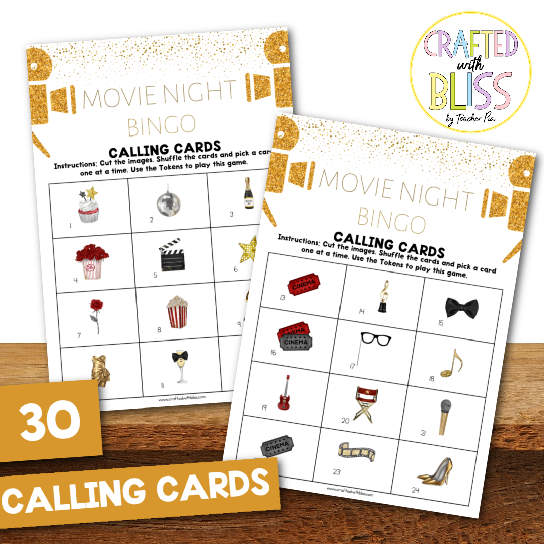 50 Movie Night Bingo Cards (5x5)