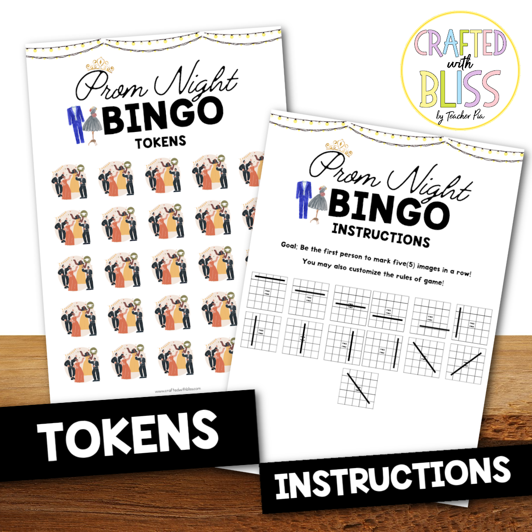 50 Prom Night Party Bingo Cards (5x5)