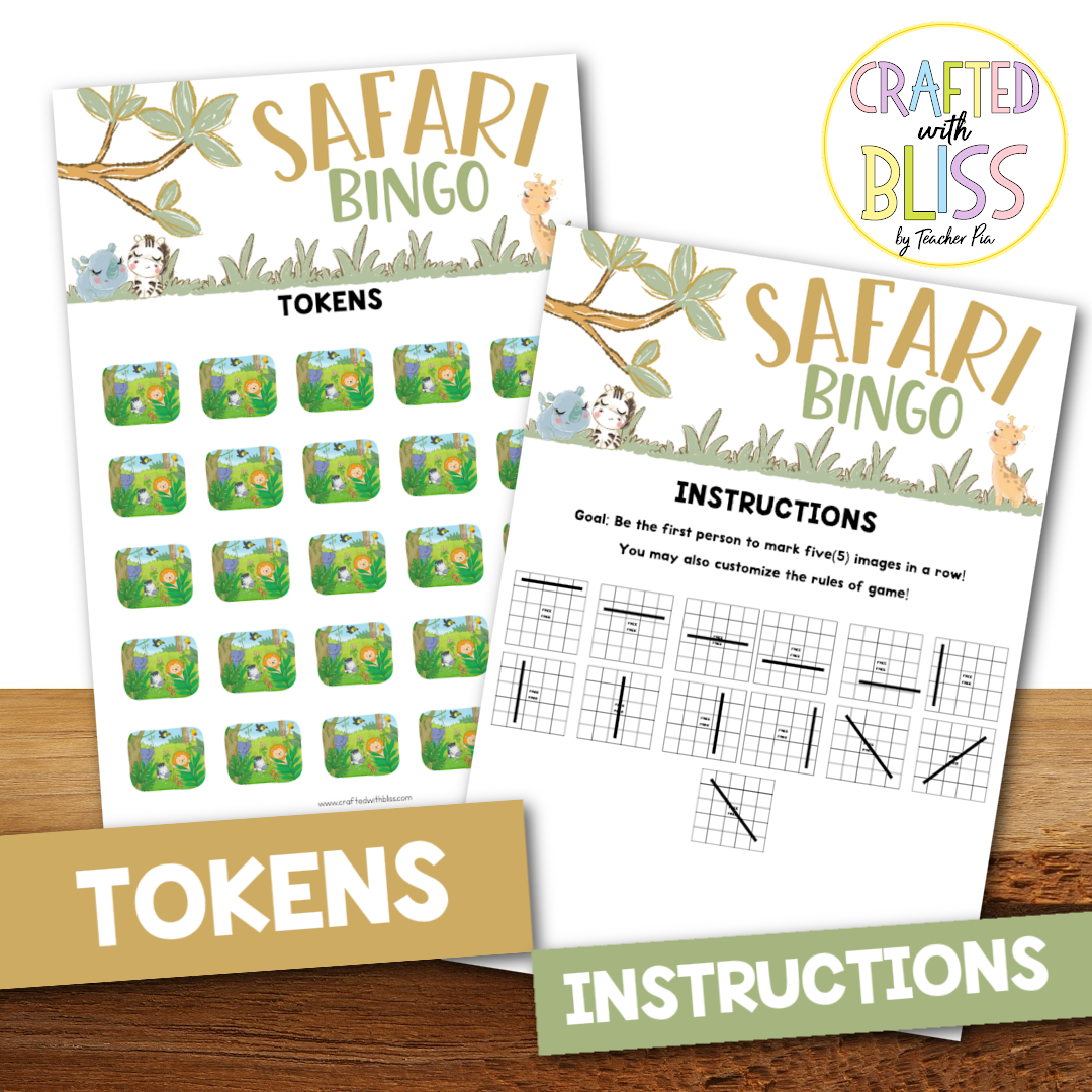 50 Safari Theme Bingo Cards (5x5)