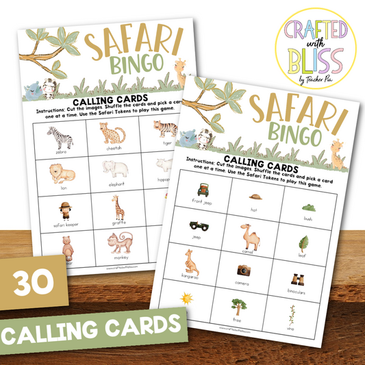 50 Safari Theme Bingo Cards (5x5)