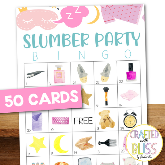 50 Slumber Party Bingo Cards (5x5)