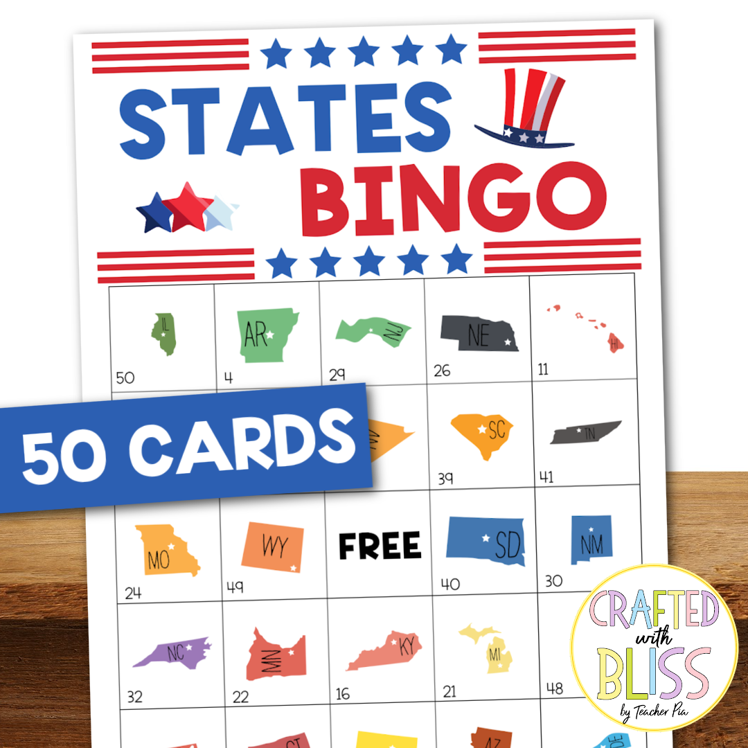 50 States Bingo Cards (5x5) 4th Of July Activity