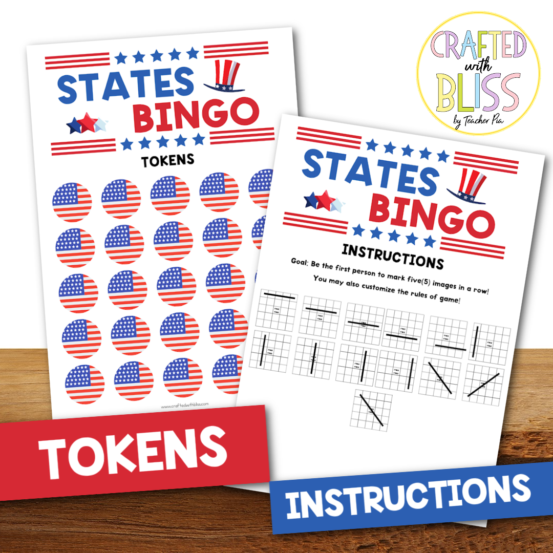 50 States Bingo Cards (5x5) 4th Of July Activity