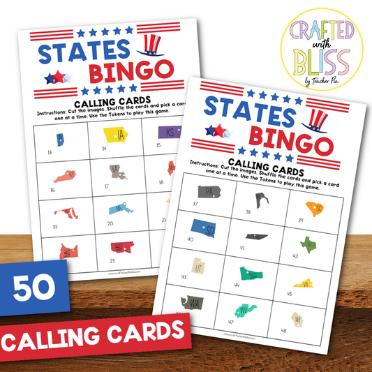 50 States Bingo Cards (5x5) 4th Of July Activity