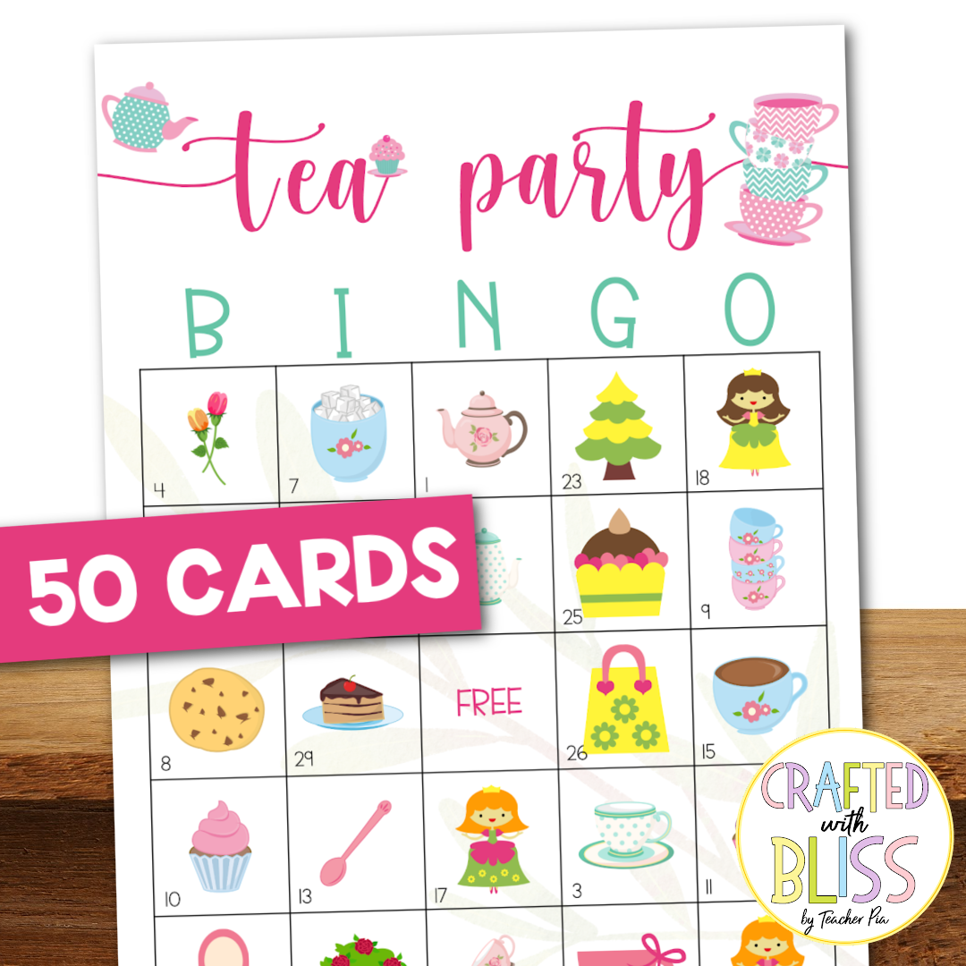 50 Tea Party Bingo Cards (5x5)