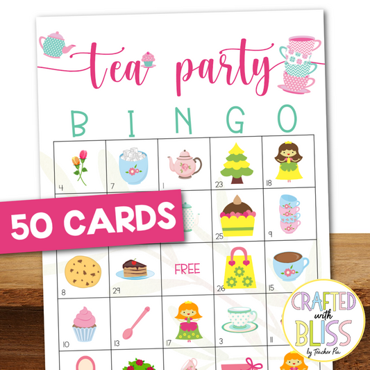 50 Tea Party Bingo Cards (5x5)