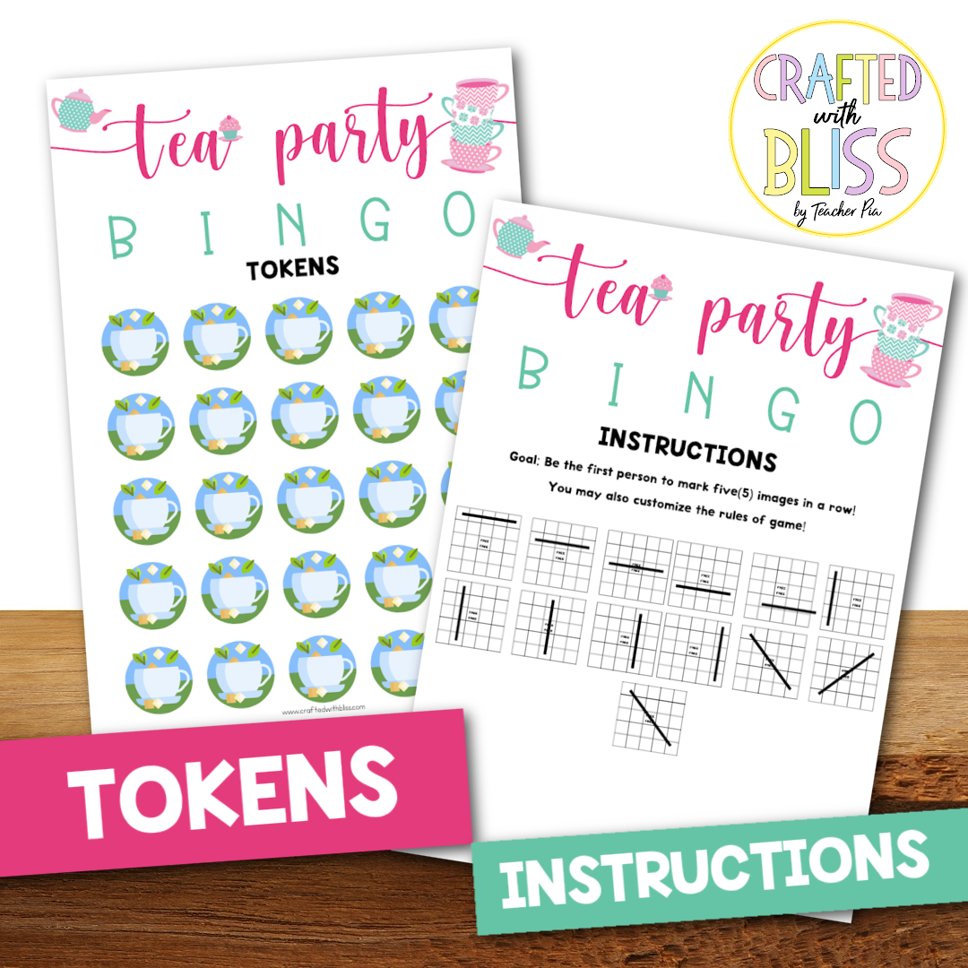 50 Tea Party Bingo Cards (5x5)