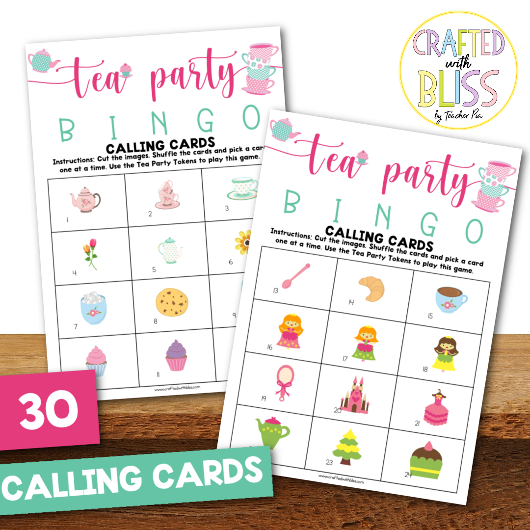 50 Tea Party Bingo Cards (5x5)