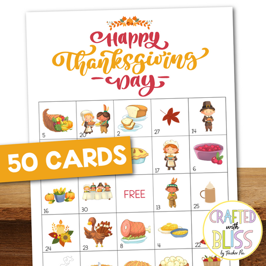 50 Thanksgiving Bingo Cards (5x5)
