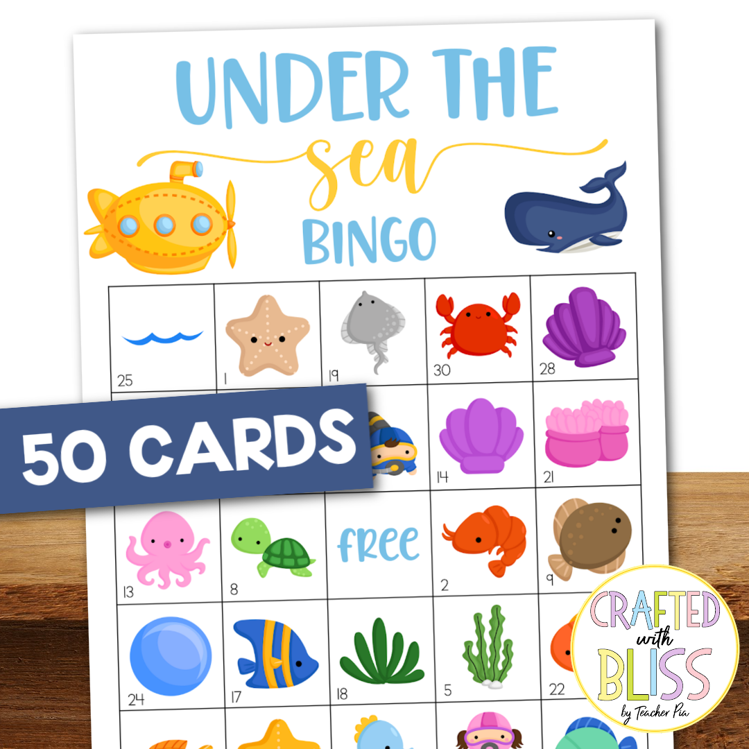 50 Under the Sea Theme Bingo Cards (5x5)