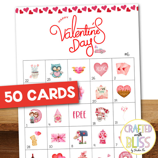 50 Valentine's Day Bingo Cards (5x5)