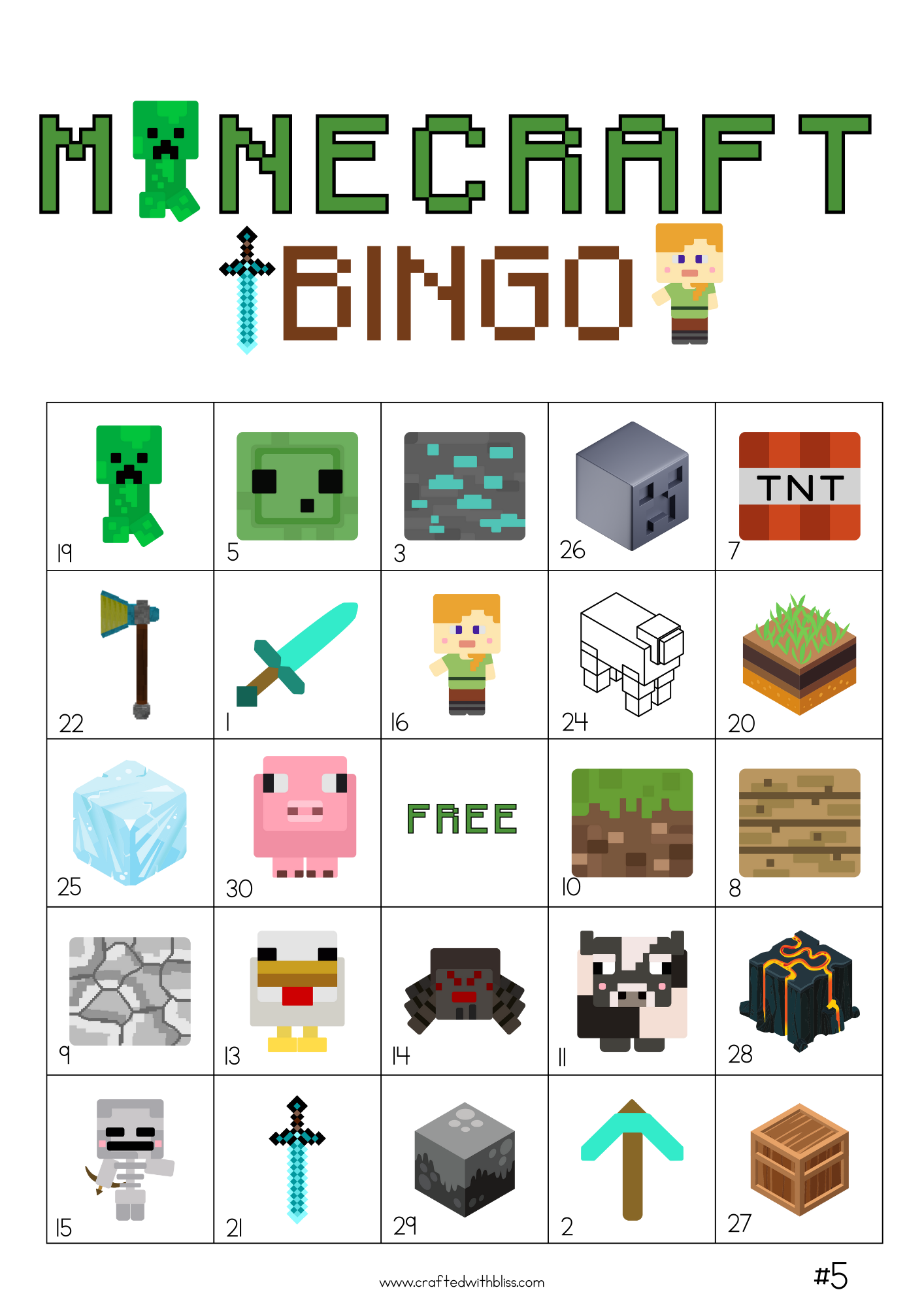 50 Minecraft Bingo Cards (5x5)
