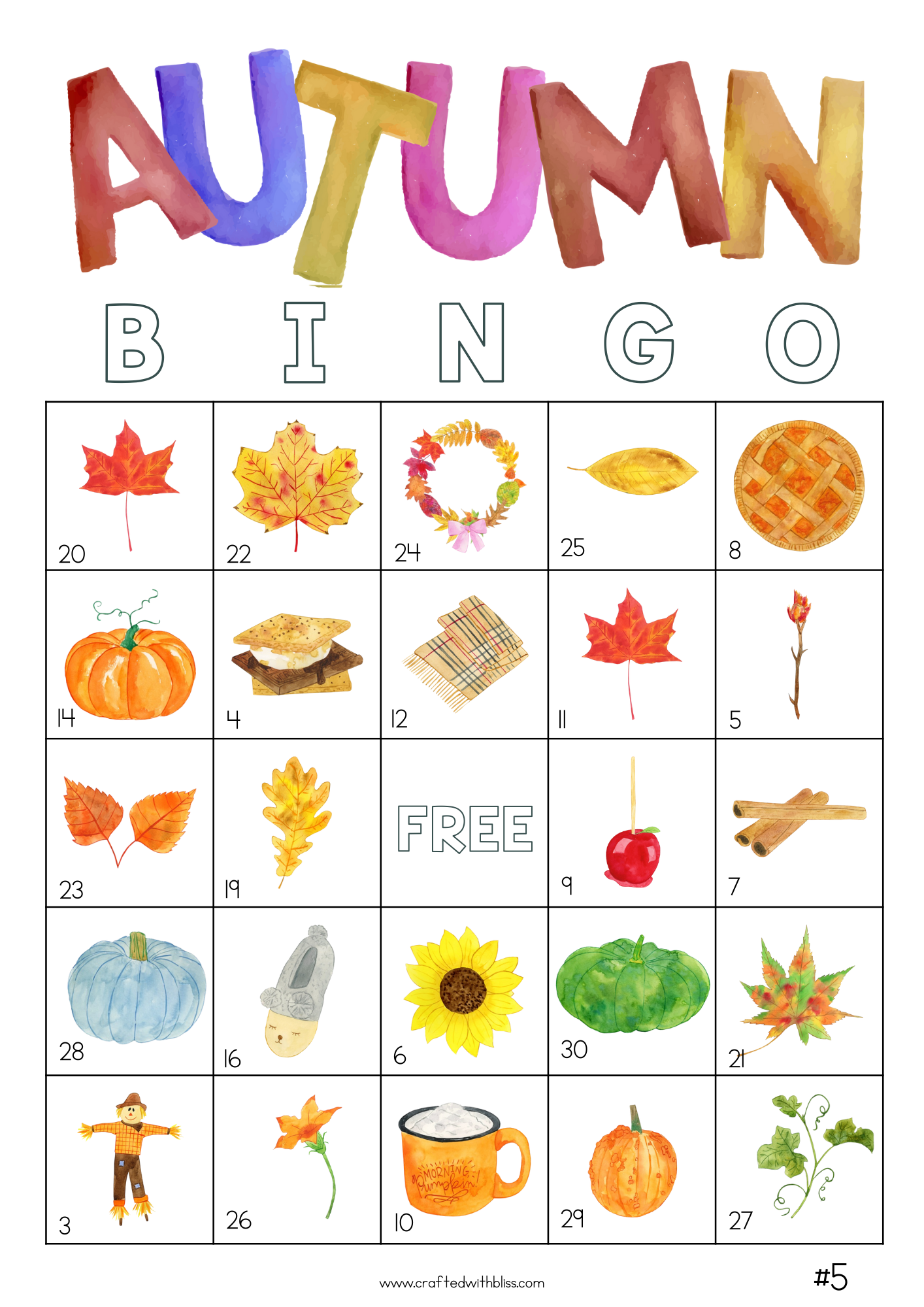 50 Autumn Bingo Cards (5x5)