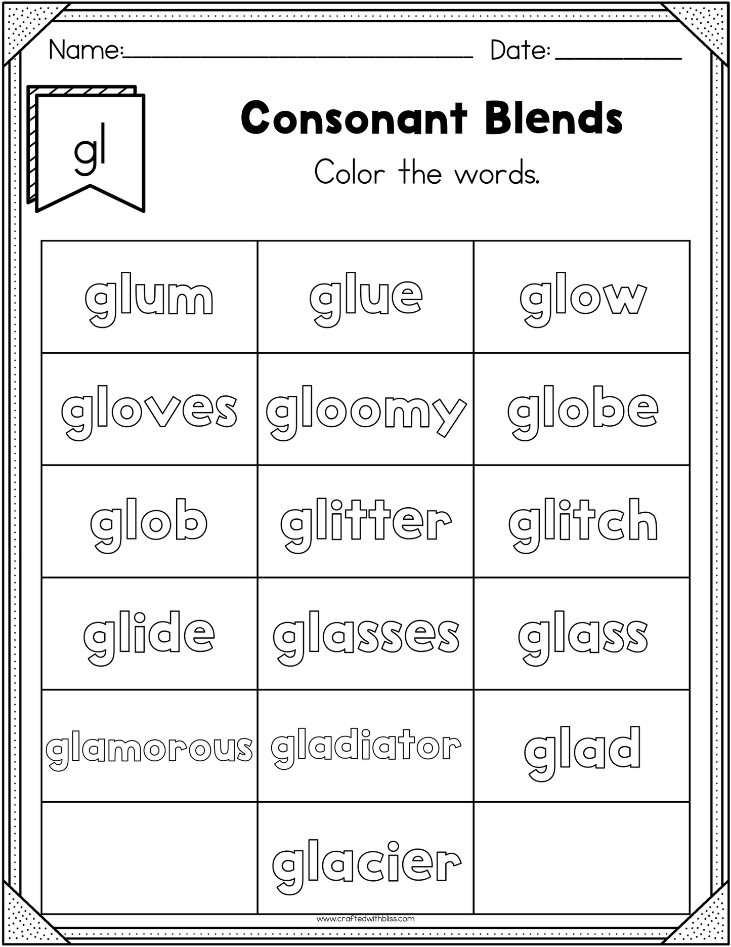 NO PREP GL Beginning Blend Phonics Worksheet - 25 PAGES