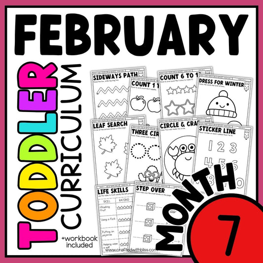 February Month 7 Toddler Curriculum Workbook Homeschool Tot School Daycare