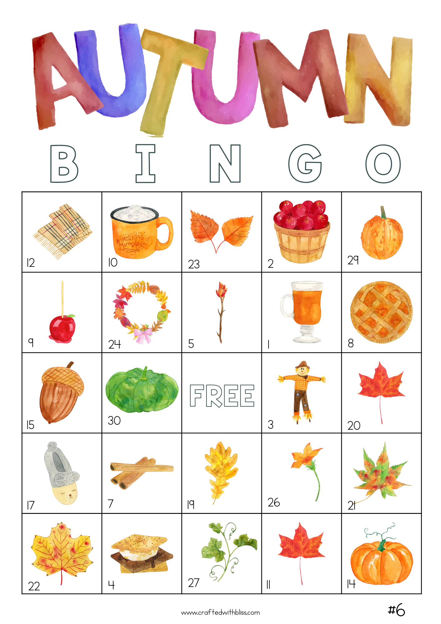 50 Autumn Bingo Cards (5x5)