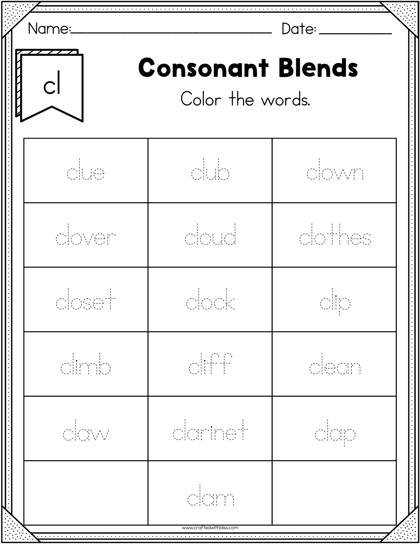 NO PREP CL Beginning Blend Phonics Worksheet - 25 PAGES