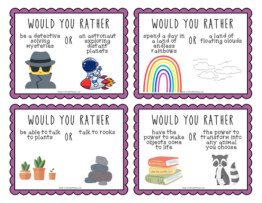 40 Would You Rather Task Cards (K-3rd Grade) | Ice Breaker | Morning Work | Conversation Starter Active