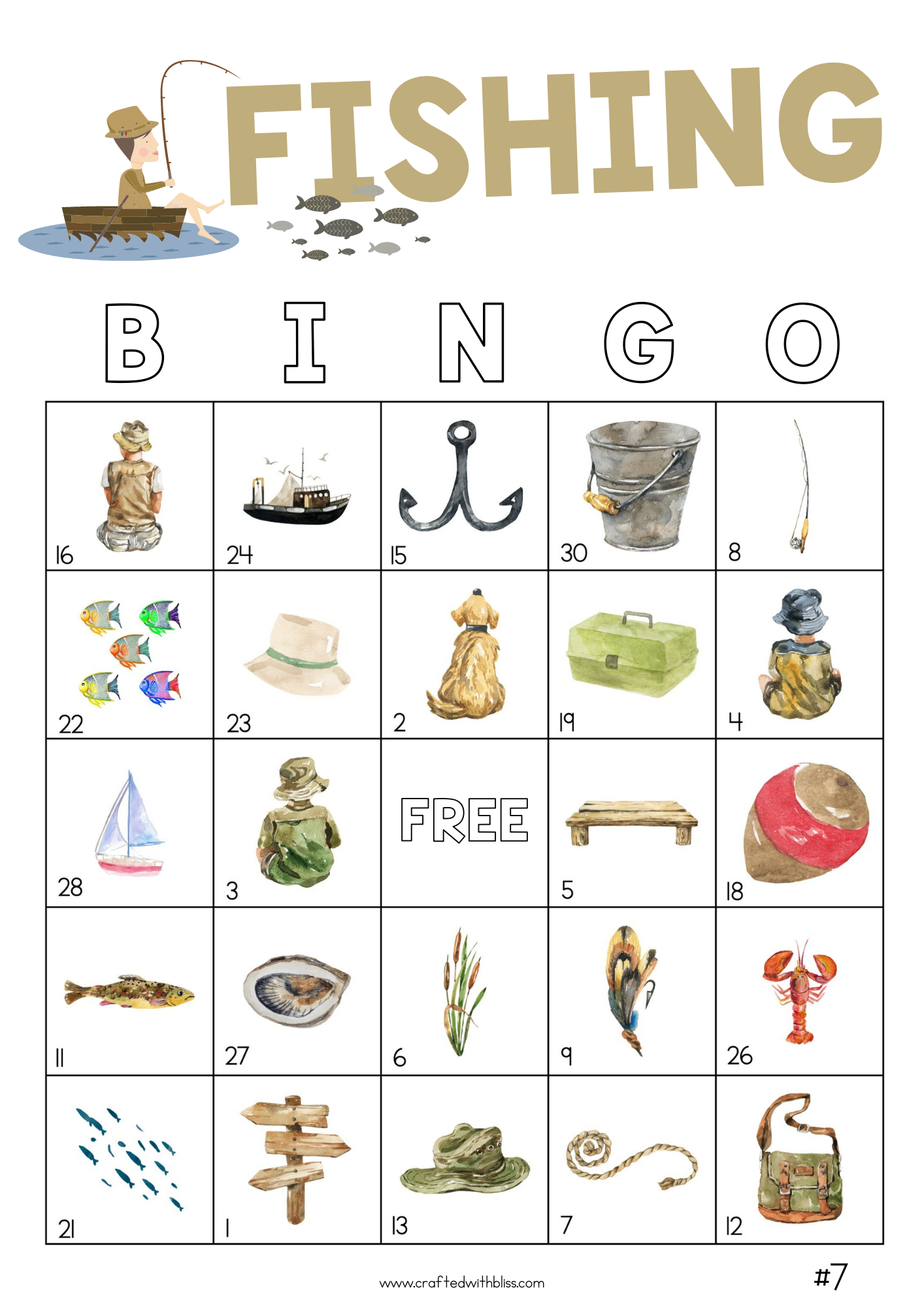 50 Fishing Bingo Cards (5x5)