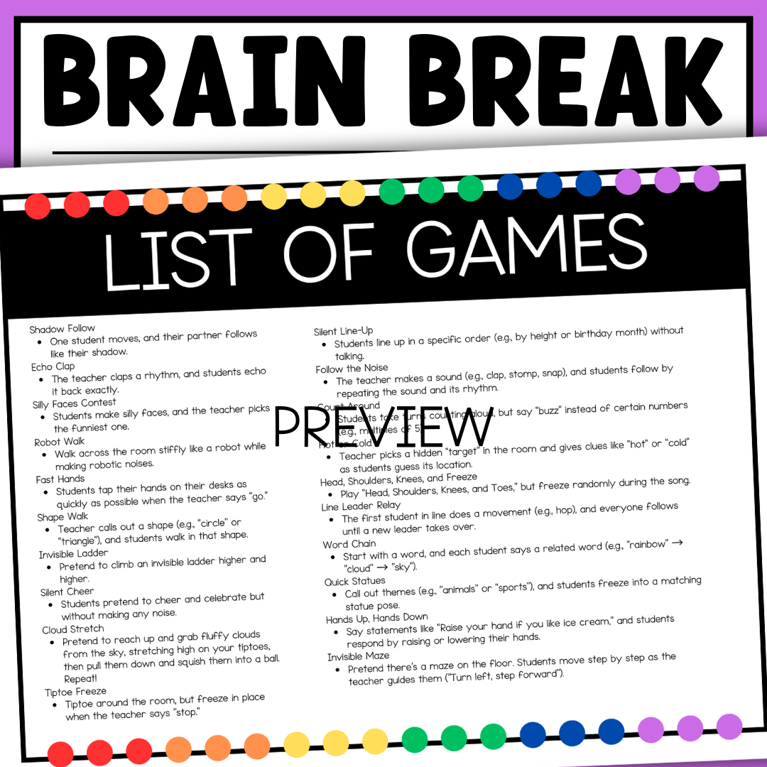 50 Brain Break Games PPT