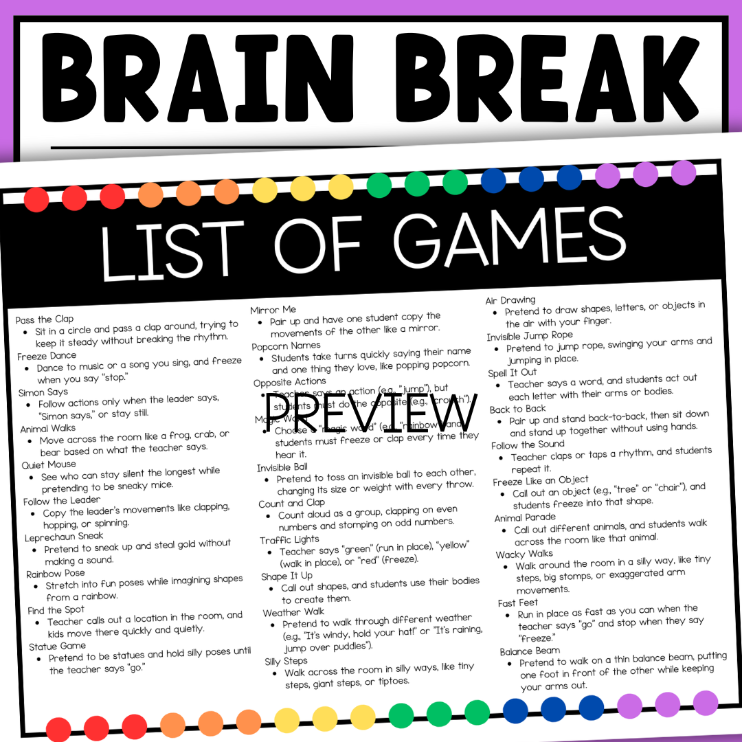 50 Brain Break Games PPT