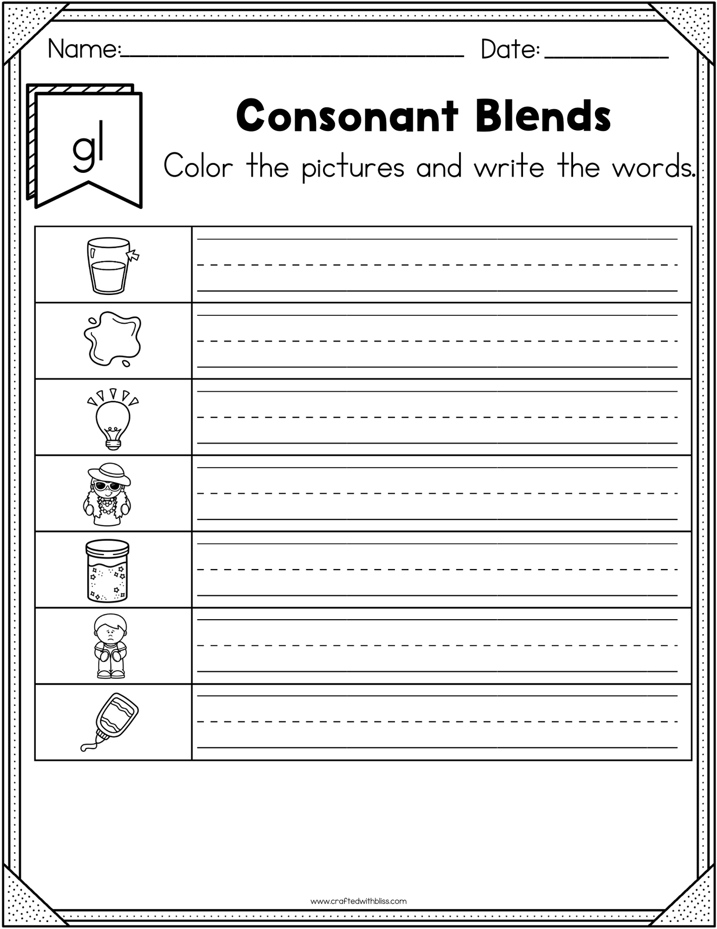 NO PREP GL Beginning Blend Phonics Worksheet - 25 PAGES