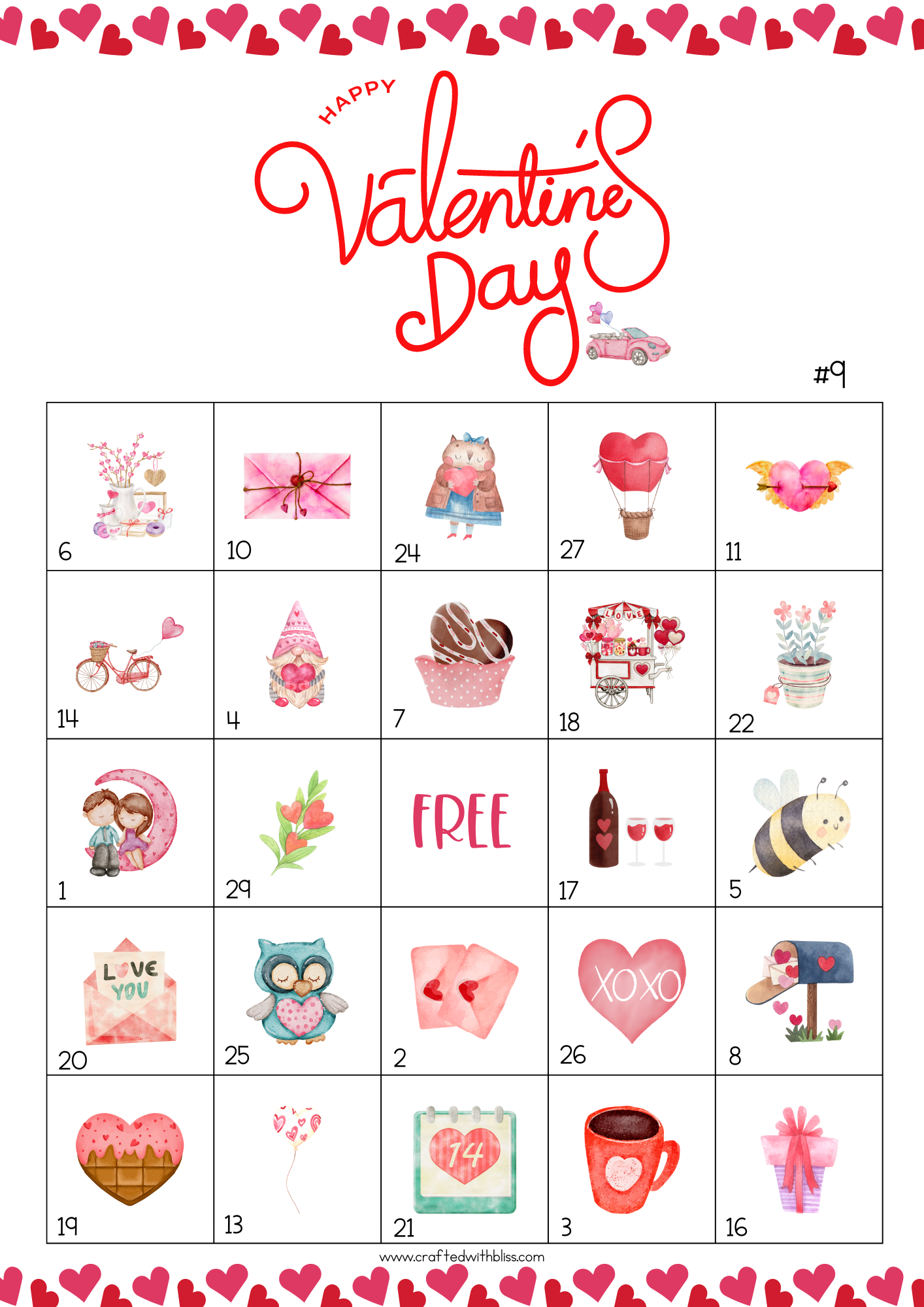 50 Valentine's Day Bingo Cards (5x5)