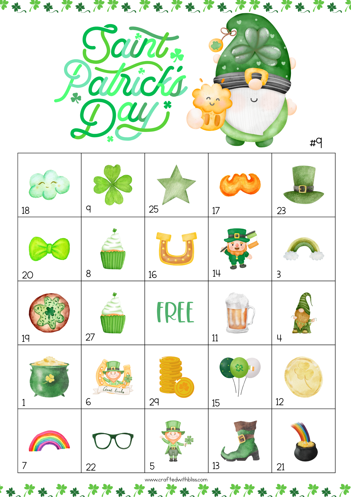 50 St. Patrick's Day Bingo Cards (5x5)