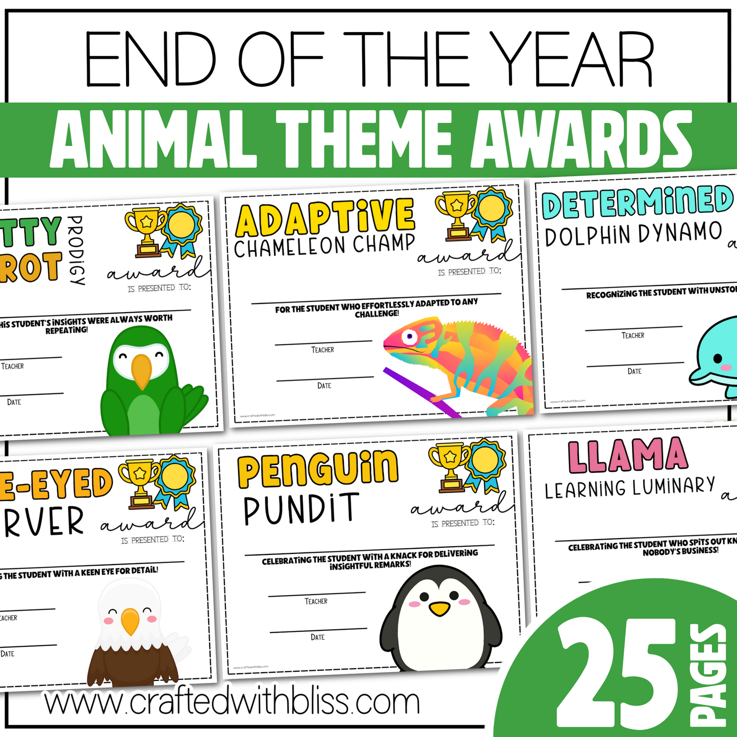 Editable End of the Year Awards Classroom Certificate Animal Theme