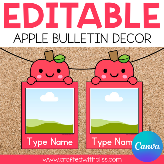Editable Apple Theme Photo Craft Back to School Fall Bulletin Board Decor Canva