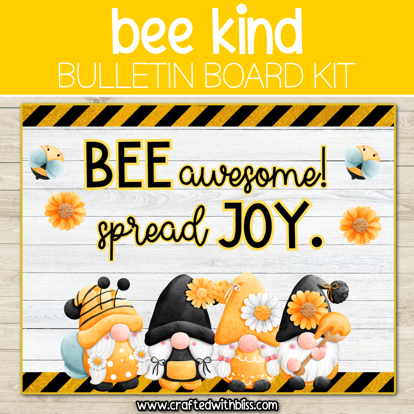 Bee Kind Gnome Bulletin Board Kit Door Classroom Decor Spring April Kindness